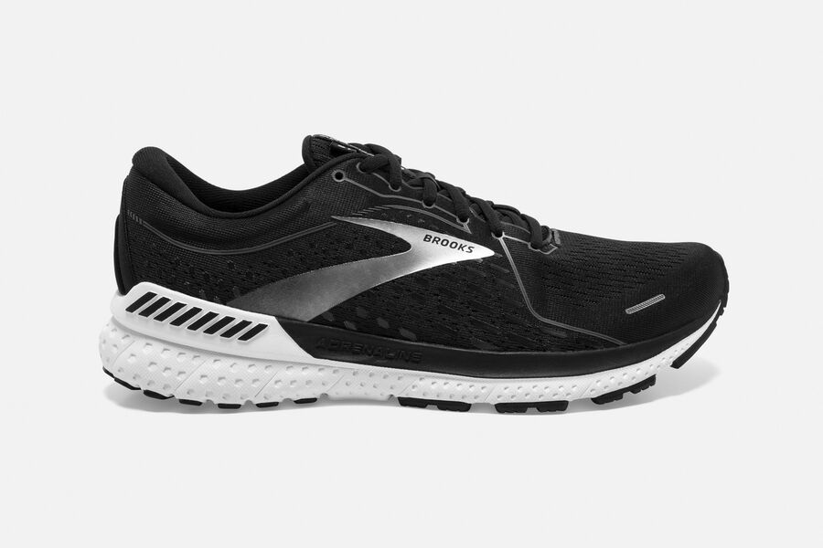 Brooks Adrenaline GTS 21 Road Running Shoes Mens - Black/White - QXFGL-7014